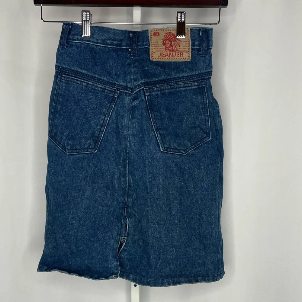 Vintage JEANJER Denim Skirt 5/6 High Waist Blue Jean Skirt 90s Y2K Pencil Mini - Picture 3 of 12